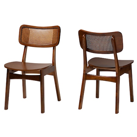 Baxton Studio Tafari Mid-Century Modern Walnut Brown Finished Wood and Rattan 2-Piece Dining Chair Set 239-2PC-13414-ZORO